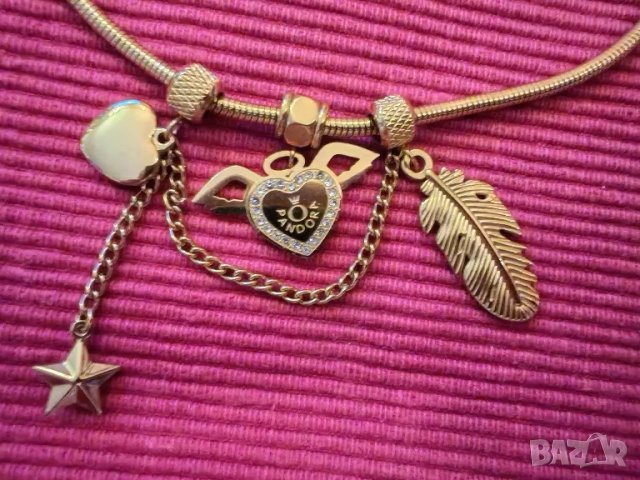Позлатен комплект колие, гердан, огърлица с гривна Pandora. , снимка 9 - Гривни - 49435887