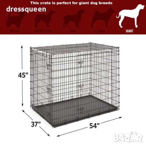 4485 Сгъваема метална клетка за кучета (XXL) – 122x76x81 см, 2 врати, снимка 3 - За кучета - 53876971