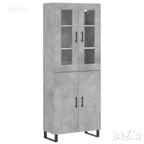 vidaXL Висок шкаф, бетонно сив, 69,5x34x180 см, инженерно дърво
