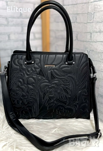 Елегантна дамска чанта с флорален релеф, снимка 5 - Чанти - 52787299