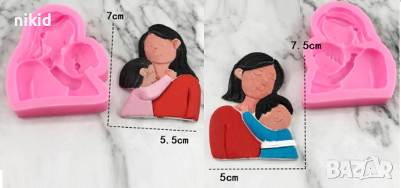 Майка с дете момиче момче силиконов молд форма фондан гипс, снимка 2 - Форми - 36523483