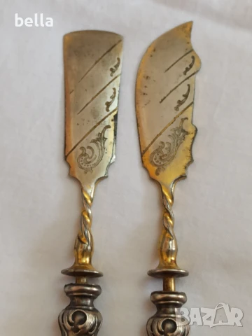 Комплект стари антикварни сребърни прибора за масло и др, снимка 4 - Антикварни и старинни предмети - 50840721