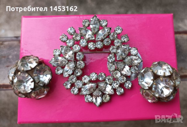 Винтидж брошка и обеци с камъни 