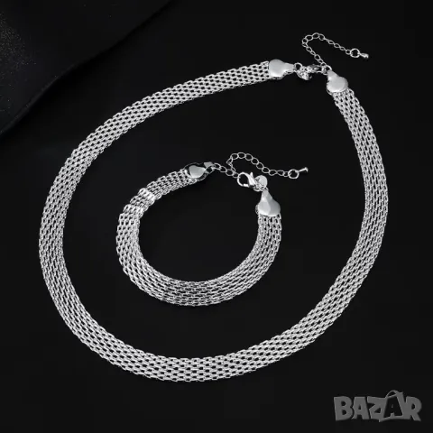 Сребърен синджир и гривна, снимка 2 - Бижутерийни комплекти - 48483139