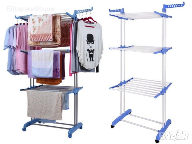 Сгъваем сушилник за дрехи на колелца – практична стойка за сушене на пране, снимка 10 - Други стоки за дома - 52375997