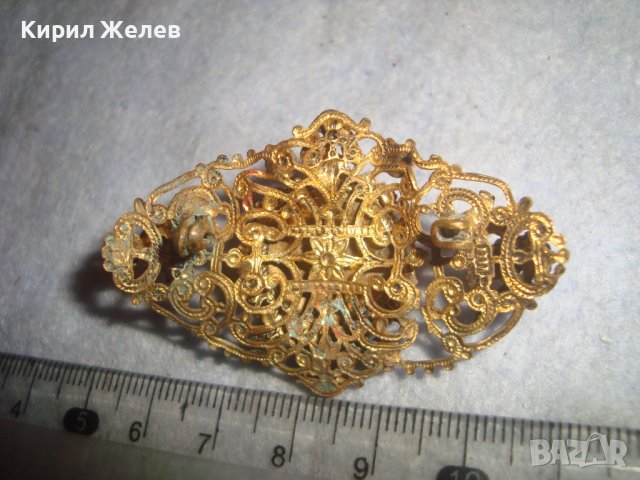 ПРЕКРАСНА СТАРИННА ФИЛИГРАННА БРОНЗОВА ПОЗЛАТЕНА АР НУВО РЕТРО БРОШКА МАЙСТОРСКА ИЗРАБОТКА 31393, снимка 4 - Антикварни и старинни предмети - 38032397
