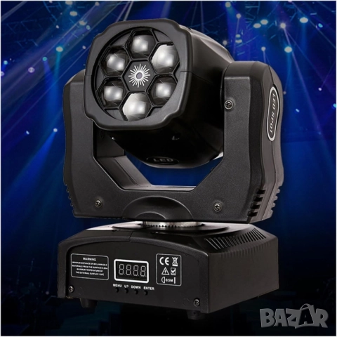 Преносими LED сценични светлини с движеща се глава и управление (6x12W + лазер), снимка 7 - Друга електроника - 52137266