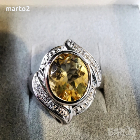 Елегантен сребърен 925 пръстен с родиево покритие и Натурален Цитрин и Циркони!