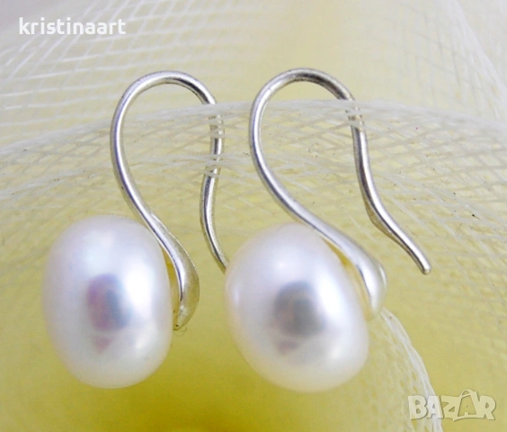 Висящи обеци от естествени бели перли *Хит*10мм, снимка 3 - Обеци - 53885327