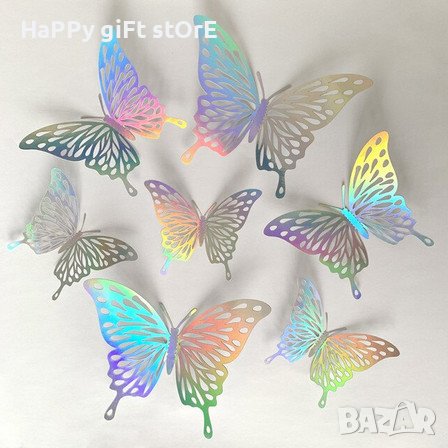 3D огледални златисти или сребристи пеперуди арт стил и декорация , снимка 1 - Декорация за дома - 37366839