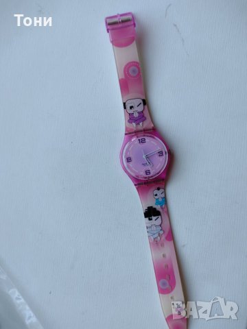 Часовник SWATCH AG 2003 Woman In Pink Clear & Silver Casual Quartz Watch Flower Charm, снимка 1