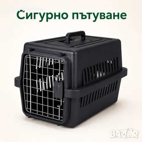 Транспортна клетка за домашни любимци 48 × 32 × 29,5 cm, черна, снимка 2 - За котки - 55939391
