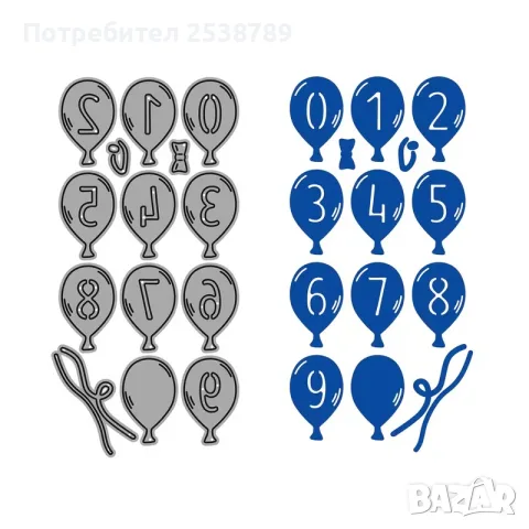 Щанци за балони с цифри – цифри 0–9, изрязване, крафт, DIY