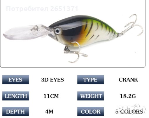 изкуствена примамка с дълга човка, тип CRANK , 11 гр./18 см., снимка 6 - Стръв и захранки - 33954587