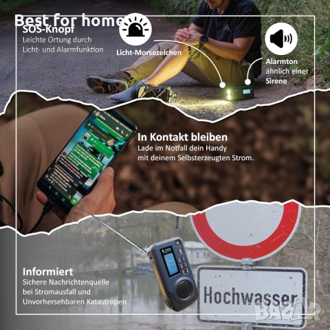 Аварийно радио със соларно и манивела захранване, снимка 6 - Радиокасетофони, транзистори - 52694379