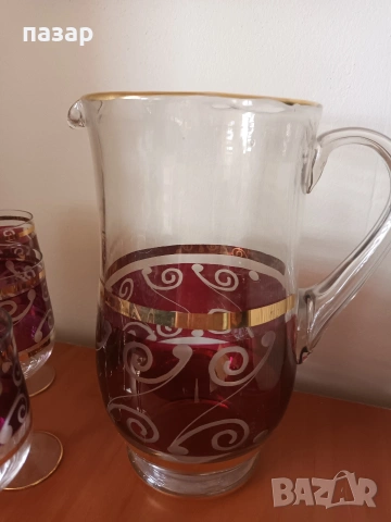 Цветно стъкло сервиз със златни кантове, снимка 3 - Сервизи - 54173056