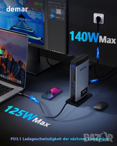 USB C докинг станция за лаптоп WAVLINK, три монитора, 2*DP, HDMI, снимка 5 - Друга електроника - 51300164