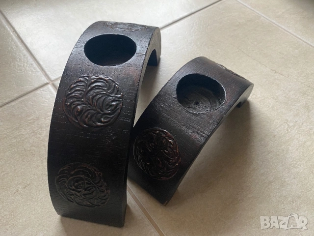 Комплект дървени свещници, снимка 3 - Декорация за дома - 53250255