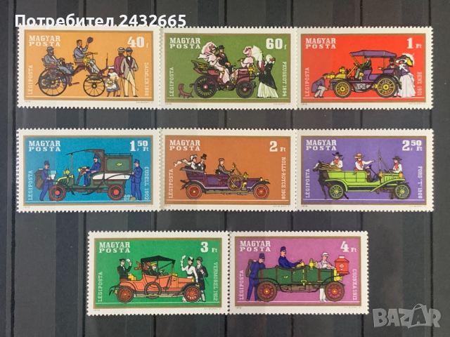 996. Унгария 1970 ~ “ Транспорт. История на автомобилите ”,**,MNH, снимка 1 - Филателия - 36570066