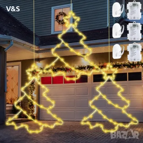 Коледна елха,Пакет от 3 светодиода за, осветен прозорец за коледна украса, LED декорация за прозорци