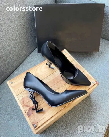 Обувки на ток - черна кожа с черен ток - Y1L