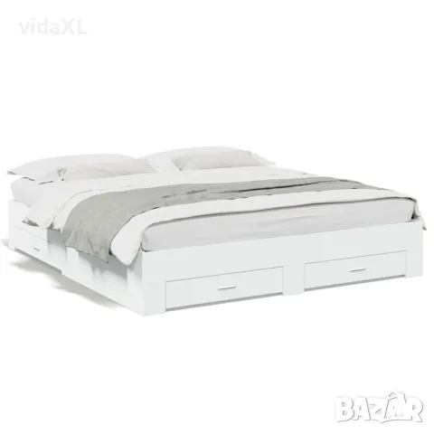 vidaXL Рамка за легло, с чекмеджета, без матрак, бяла, 200x200 см（SKU: 3280356）