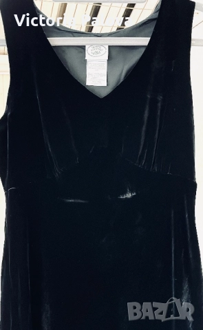 Елегантна черна кадифена рокля LAURA ASHLEY - вискоза/коприна, снимка 5 - Рокли - 52498085