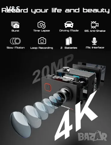 Apexcam M90 Pro EIS Екшън камера 4K 20MP WIFI за спорт 170° широкоъгълна 40M Водоустойчива с дистанц, снимка 2 - Камери - 49817258