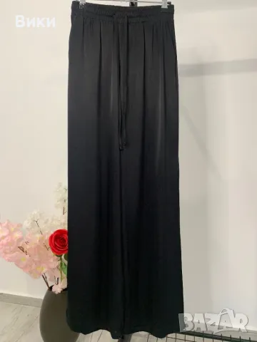 Черен сатенен панталон размер S, снимка 7 - Панталони - 49456502