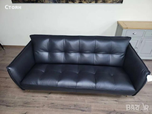 Италиански черен кожен комплект дивани тройка и двойка, снимка 8 - Дивани и мека мебел - 44297903