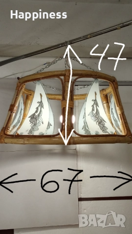 Абажур (Полилей) от бамбук с 6 стъкла и Нова LED крушка, снимка 5 - Лампи за таван - 52810891