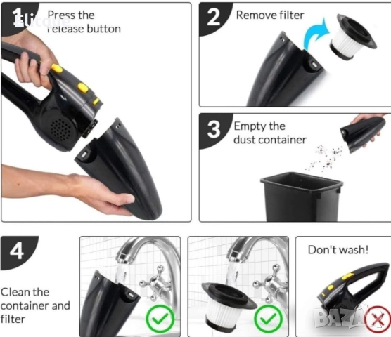 Практична прахосмукачка, подходяща за кола, 4 накрайника, снимка 3 - Друга електроника - 52864030