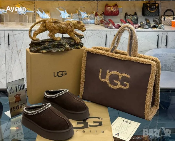 Естествена кожа боти UGG и чанта сет , снимка 2 - Дамски боти - 56164051