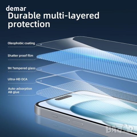 NEW'C 3 броя, предназначени за iPhone 15/15 Pro (6,1 инча) Протектор на екрана, закалено стъкло, снимка 5 - Фолия, протектори - 44277516