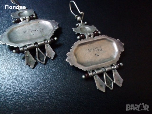 Стари авторски гръцки сребърни обеци с Ниело и гранат, снимка 7 - Обеци - 34004847
