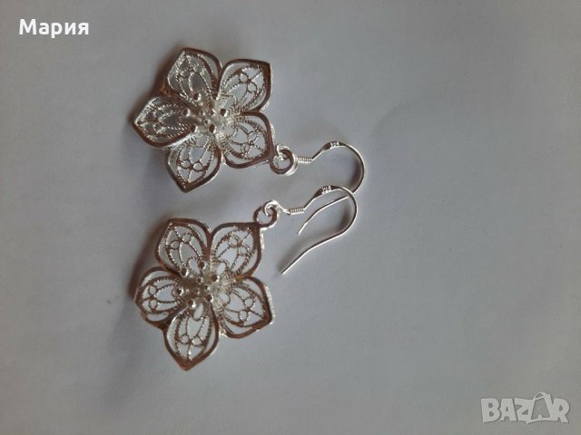 Сребърни обеци "Цветя", снимка 2 - Обеци - 29961174