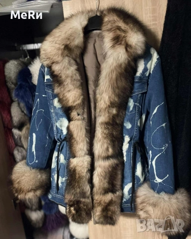 Дънкова парка естествен косъм лисица 