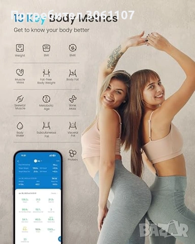 Дигитална везна за анализ Renpho Body 180 Kg/400 Lbs ES-26BB-B, снимка 6 - Други - 53378051