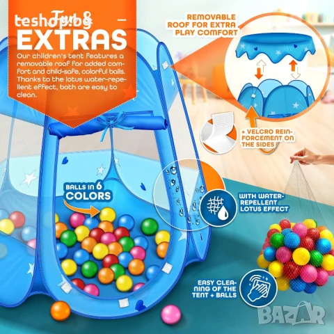 Детска палатка за игра с разгъваема конструкция + 100 топки + чанта за носене KIDUKU, снимка 3 - Други - 51397351
