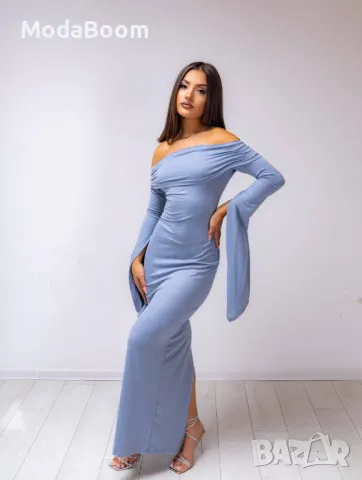 Елегантна Дълга синя дамска рокля , снимка 3 - Рокли - 48009471