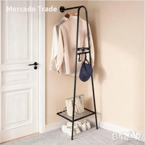 Декоративна многофункционална стенна закачалка за дрехи Mercado Trade, Черна