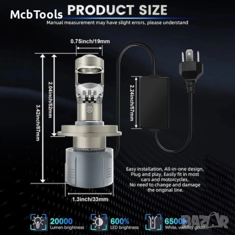 Диодни крушки за фар H7 LED с лупа 2 броя комплект, снимка 7 - Аксесоари и консумативи - 54159752