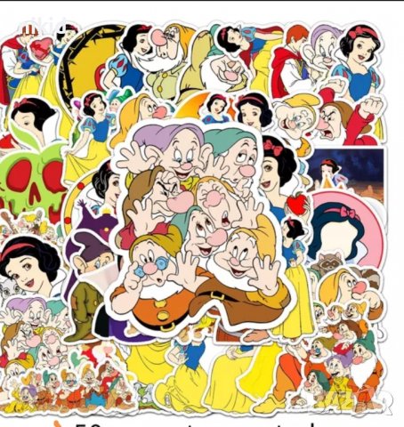 50 бр Снежанка и Седемте Джуджета самозалепващи лепенки стикери за украса декор, снимка 7 - Други - 36876908