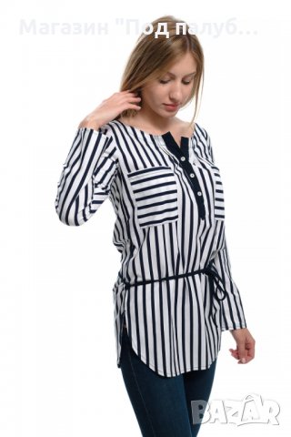 Нова дамска моряшка риза тип туника на тъмносиньо и бяло райе, снимка 4 - Ризи - 28296062