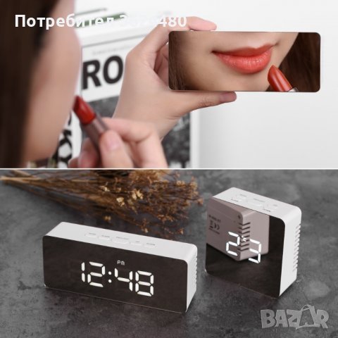 Настолен LCD дигитален часовник с термометър и огледално покритие на дисплея, снимка 4 - Други - 40040666