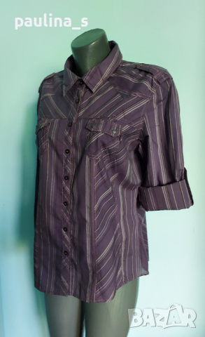 Уникална маркова риза ”Cecil”two-tone patchwork / цвят Аметист , снимка 2 - Ризи - 15473687