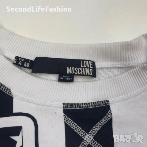 Дамски черно-бял пуловер с лого Love Moschino размер S, снимка 2 - Блузи с дълъг ръкав и пуловери - 52516555