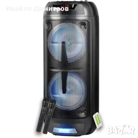 Преносима караоке тонколона с Bluetooth, LED светлини и 2 безжични микрофона