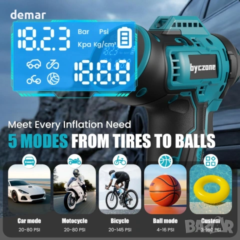 Безжичен въздушен компресор 160 PSI с LCD манометър за Makita 18V, без батерия, снимка 4 - Аксесоари и консумативи - 54118372