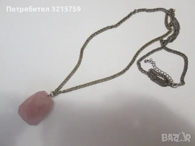 Красиво дамско колие ,голям розов кварц, снимка 2 - Колиета, медальони, синджири - 50303117